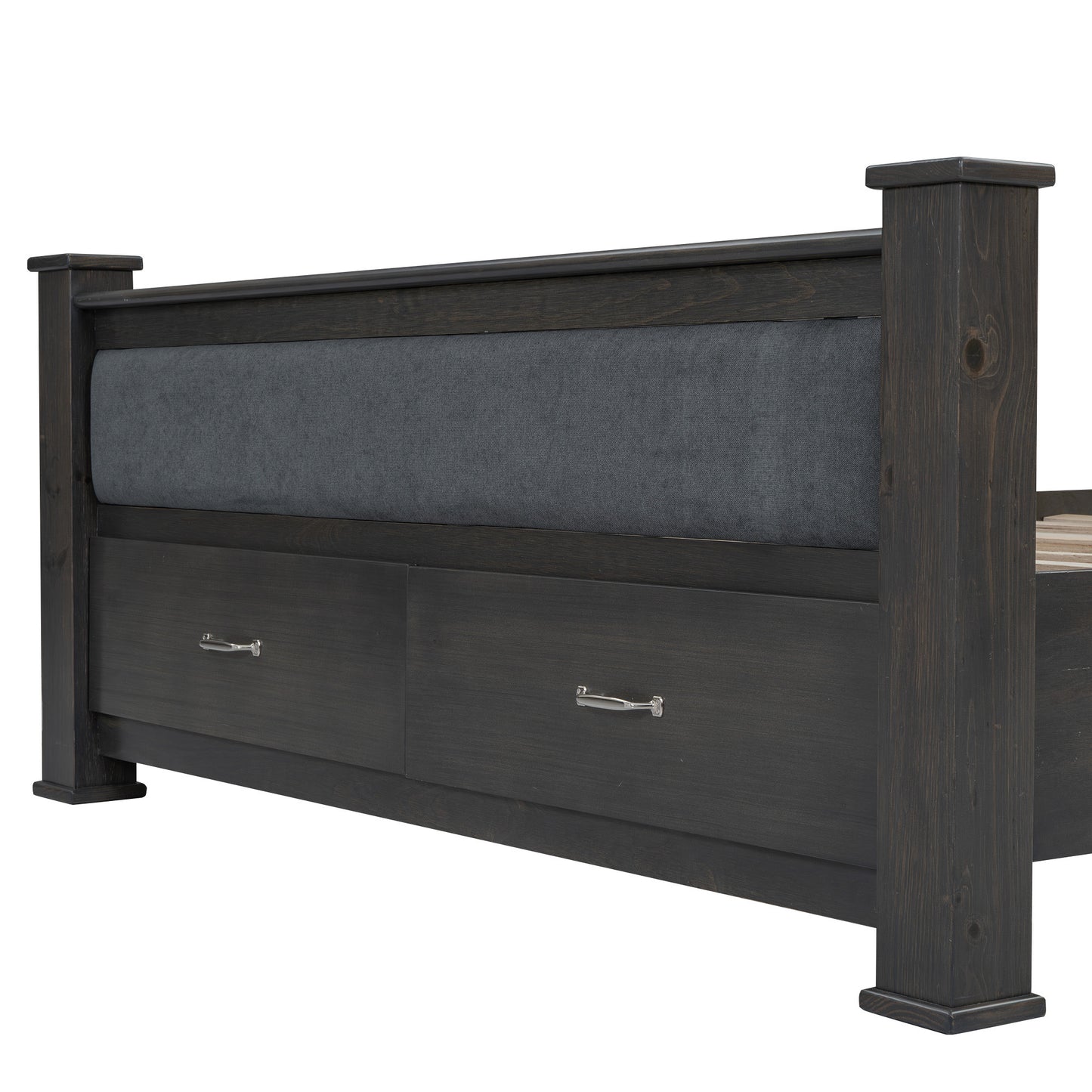 Queen Size Wood Frame Platform Bed with Upholstered Headboard, Footboard and 2 Drawers, Antique Gray