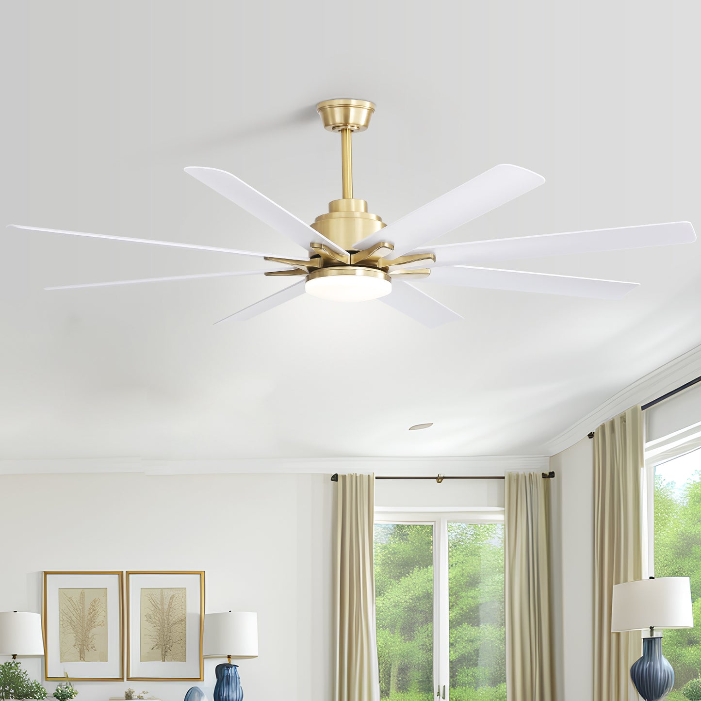 66 Inch Modern Ceiling Fan With Dimmable Led Light 8 ABS Blades Remote Control Reversible DC Motor For Home Office