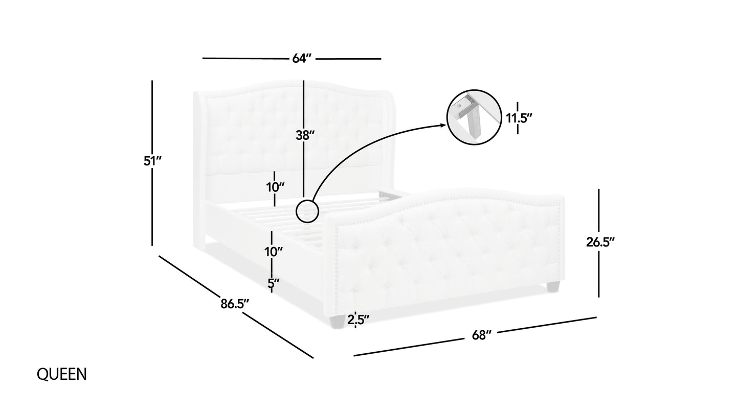 Fontana Wingback Upholstered Platform Bed Frame, Queen, Antique White Polyester