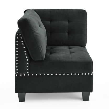 U shape Modular Sectional Sofa,DIY Combination,includes Two Single Chair ,Two Corner and Two Ottoman,Black Velvet.