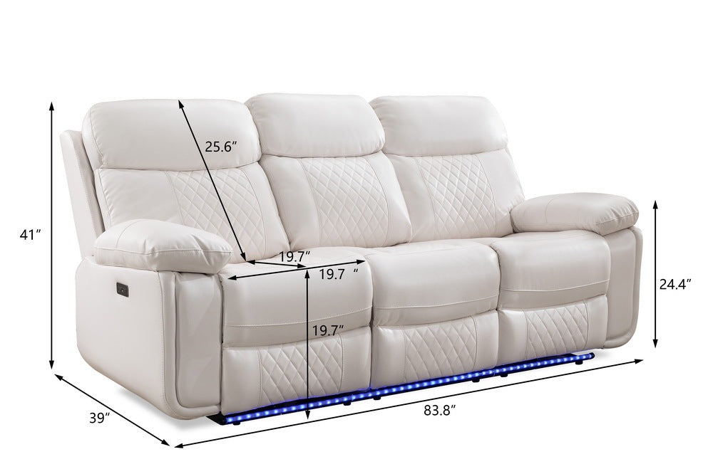 2 Pieces Power Reclining Sofa Sets,Technical leather Lounge Loveseat Reclining Couch w/ Bluetooth speaker / LED strip for Living Room,White