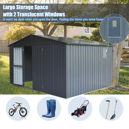 Backyard Storage Shed 11'x 9' with Galvanized Steel Frame & Windows, Outdoor Garden Shed Metal Utility Tool Storage Room with Lockable Door for Patio(Dark Gray)