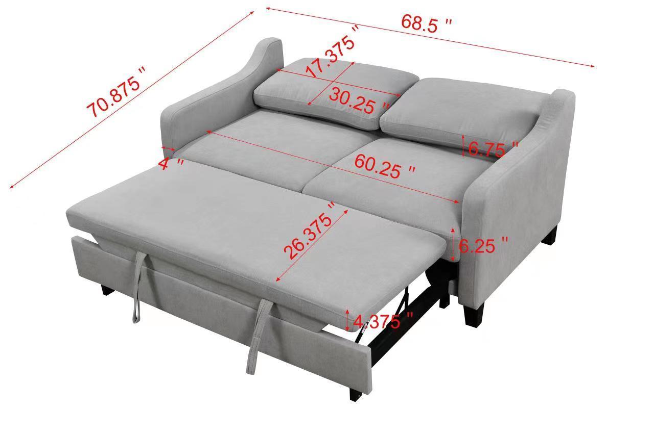 69"3 in 1 Convertible Queen Sleeper Sofa Bed, Modern Fabric Loveseat Futon Sofa Couch w/Pullout Bed, Small Love Seat Lounge Sofa w/Reclining Backrest, Furniture for Living Room, Light Gray