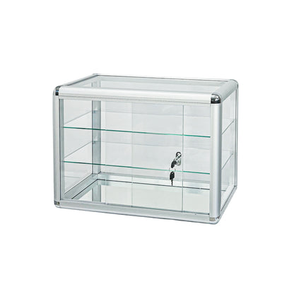 Tempered Glass Counter Top Display Showcase with Sliding Glass Door and Lock,Standard Aluminum Framing with Sliding Glass Door and Lock-display cabinet