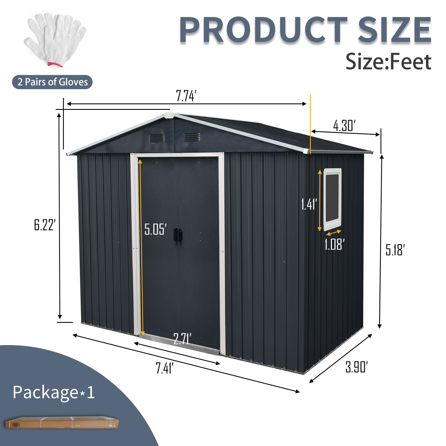 8ft x 4ft Outdoor Metal Storage Shed with Window and Metal Foundation for Backyard, Patio, Lawn (Black and White)