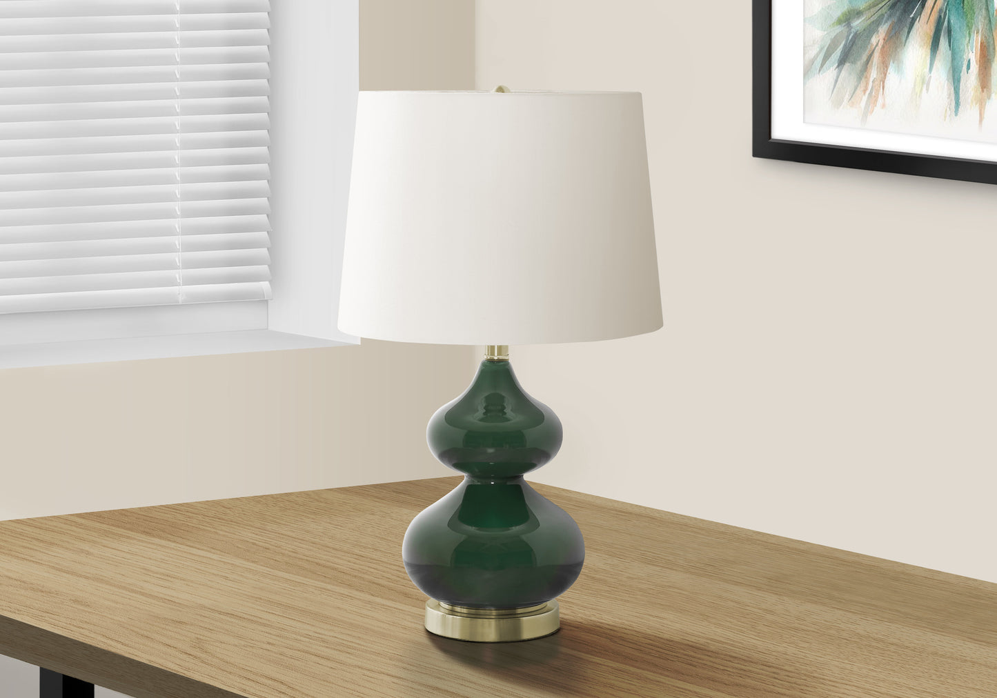 Lighting, 24"h, Green Glass, Ivory / Cream Shade, Contemporary