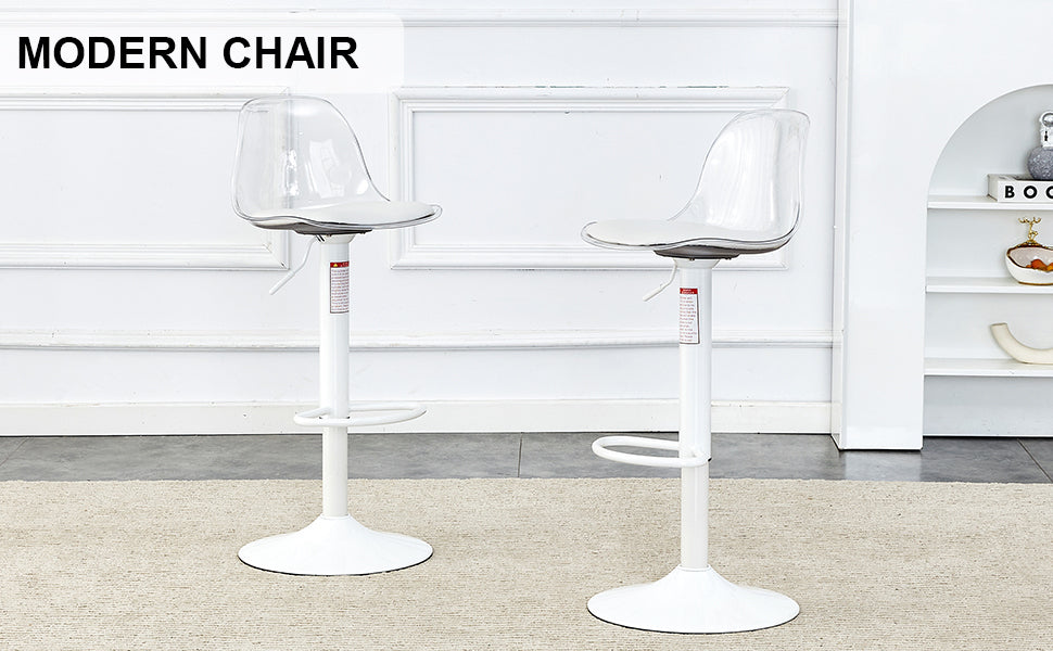 Modern minimalist bar chairs and bar stools. Can rotate 360 ° and adjust lifting. PET backrest and PU seats. Set of 2. Suitable for bars, restaurants, and front desk cashiers.