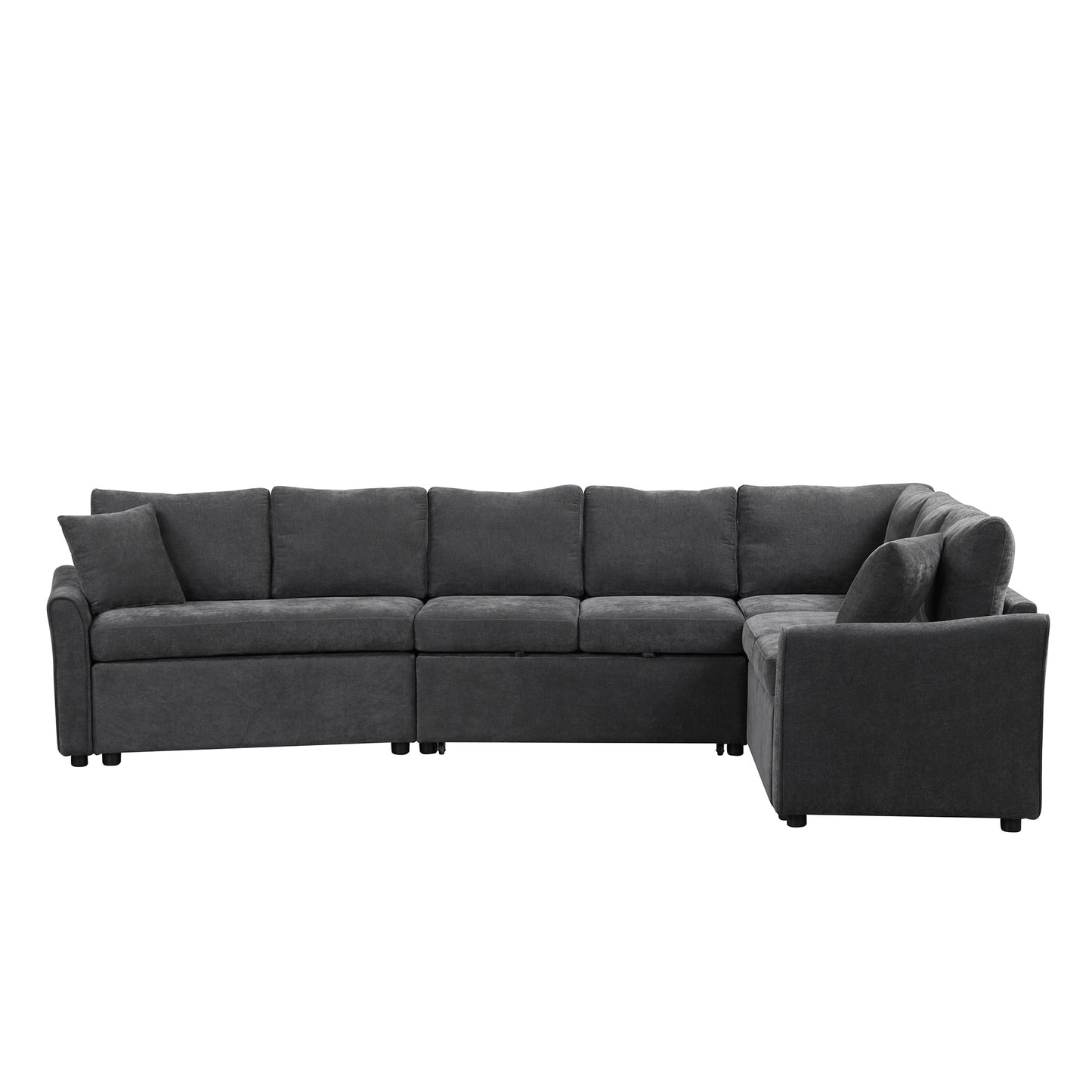 124.8"L-shaped Sofa Convertible Sofa Bed Pull Out Sofa Sleeper with Two Back Pillows, Two USB Ports and Two Power Sockets for Living Room, Gray (Old SKU:SG000890AAE)