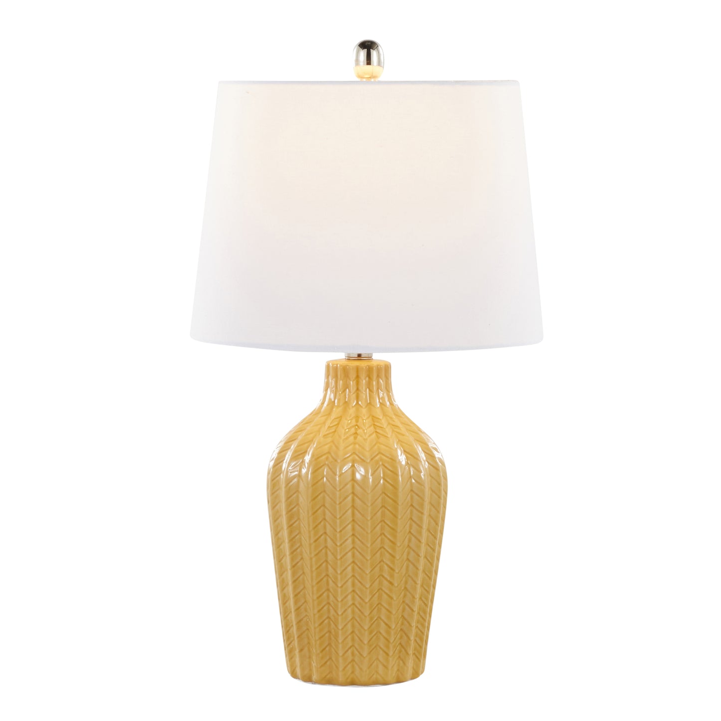 Rockwell 23" Contemporary Ceramic Table Lamp in Glossy Misted Yellow Ceramic, Polished Nickel and White Linen Shade from Grandview Gallery by LumiSource - Set of 2