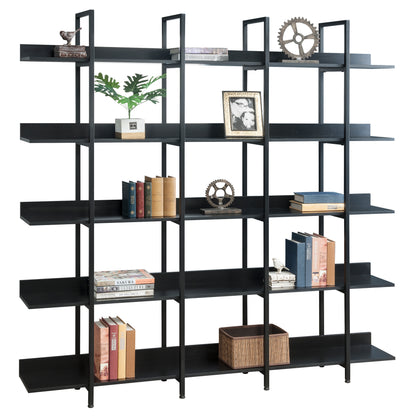 5 Tier Bookcase Home Office Open Bookshelf, Vintage Industrial Style Shelf with Metal Frame, MDF Board