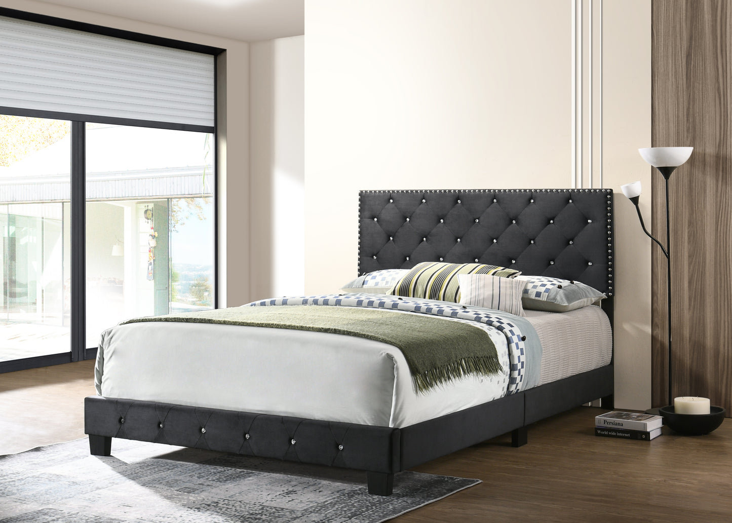 Transitional King Bed With Sleek Black Finish