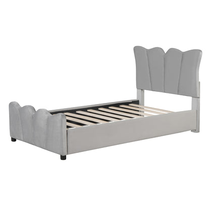 Twin Size Upholstered Platform Bed Velvet Upholstered Bed, Gray