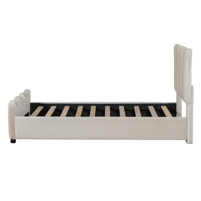 Twin Size Upholstered Platform Bed Velvet Upholstered Bed, Beige