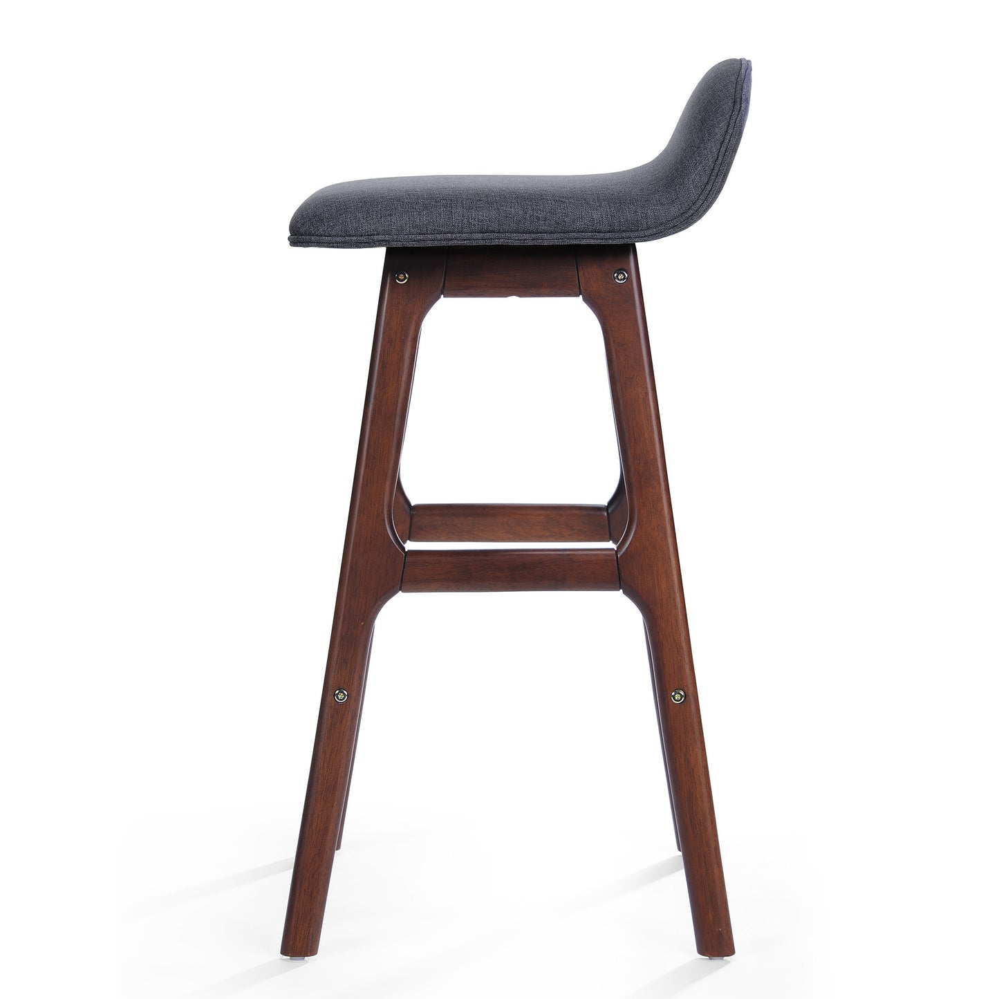 28.5" Mid-Century Modern Upholstered Low Back Barstools (Set of 2), Charcoal, Walnut Finish