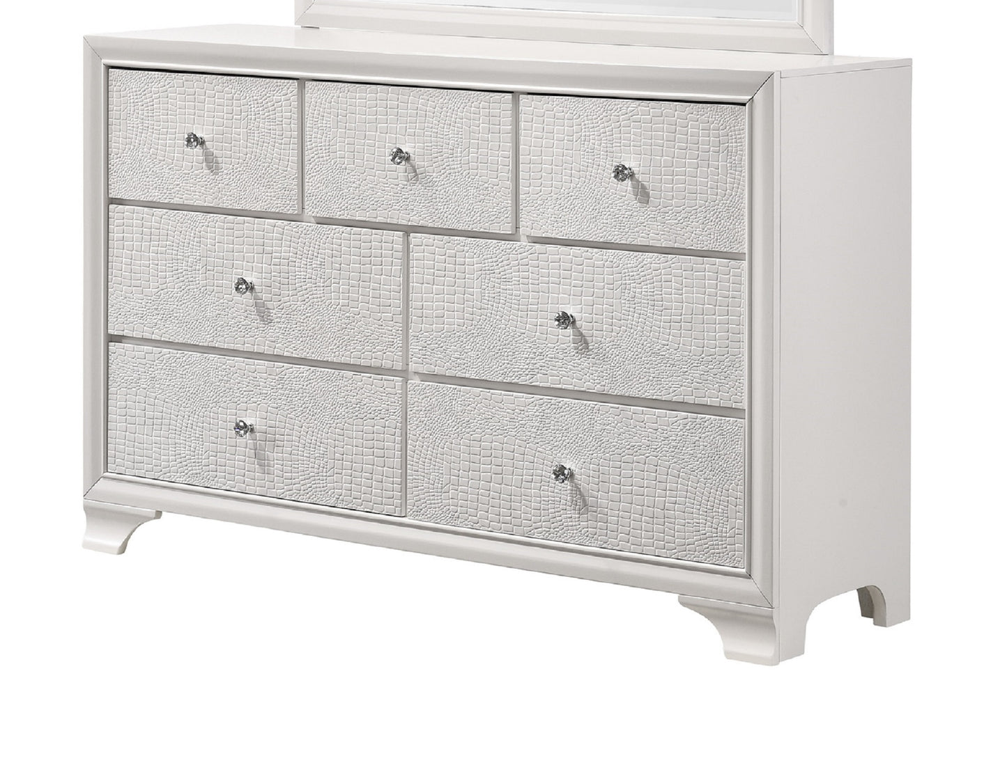 1pc Modern Glam Style White Finish Glam Seven Drawer Dresser Embossed Crocodile Pattern Wooden Bedroom Furniture