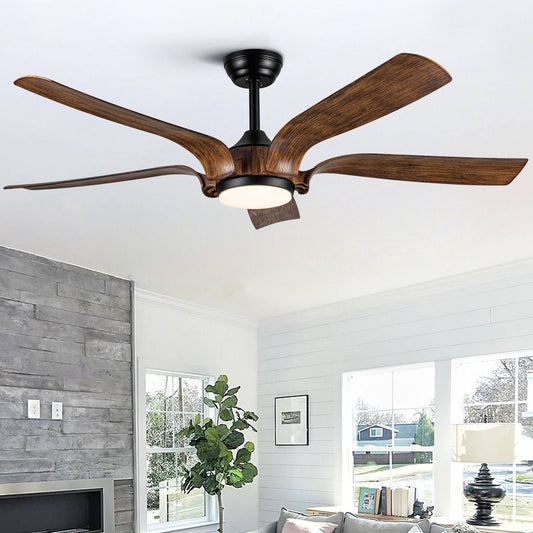 Smart 56" Integrated LED Ceiling Fan with  Antique Brown Blades in Matte Black Fan Body Finish