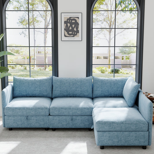 Modular Sectional Sofa, Convertible Sofa Seat With Storage, Sleeper Sectional Sofa Set, Fabric Flexible Modular Combinations for Living Room