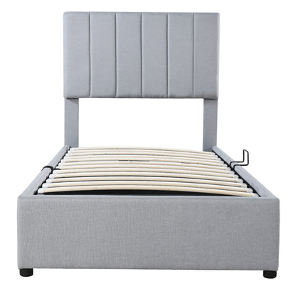 Twin Size Upholstered Platform Bed with a Hydraulic Storage System, Gray