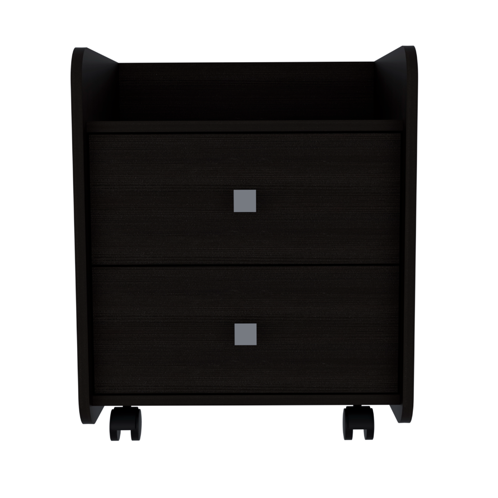 Aura Nightstand , End Table, Side Table Metal Handle, Two Drawers, Superior Top -Black