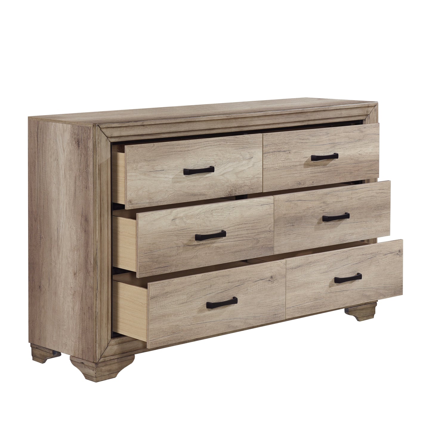 1pc Natural Finish 6-Drawers Dresser w Black Hardware Bedroom Furniture Rustic Contemporary Design