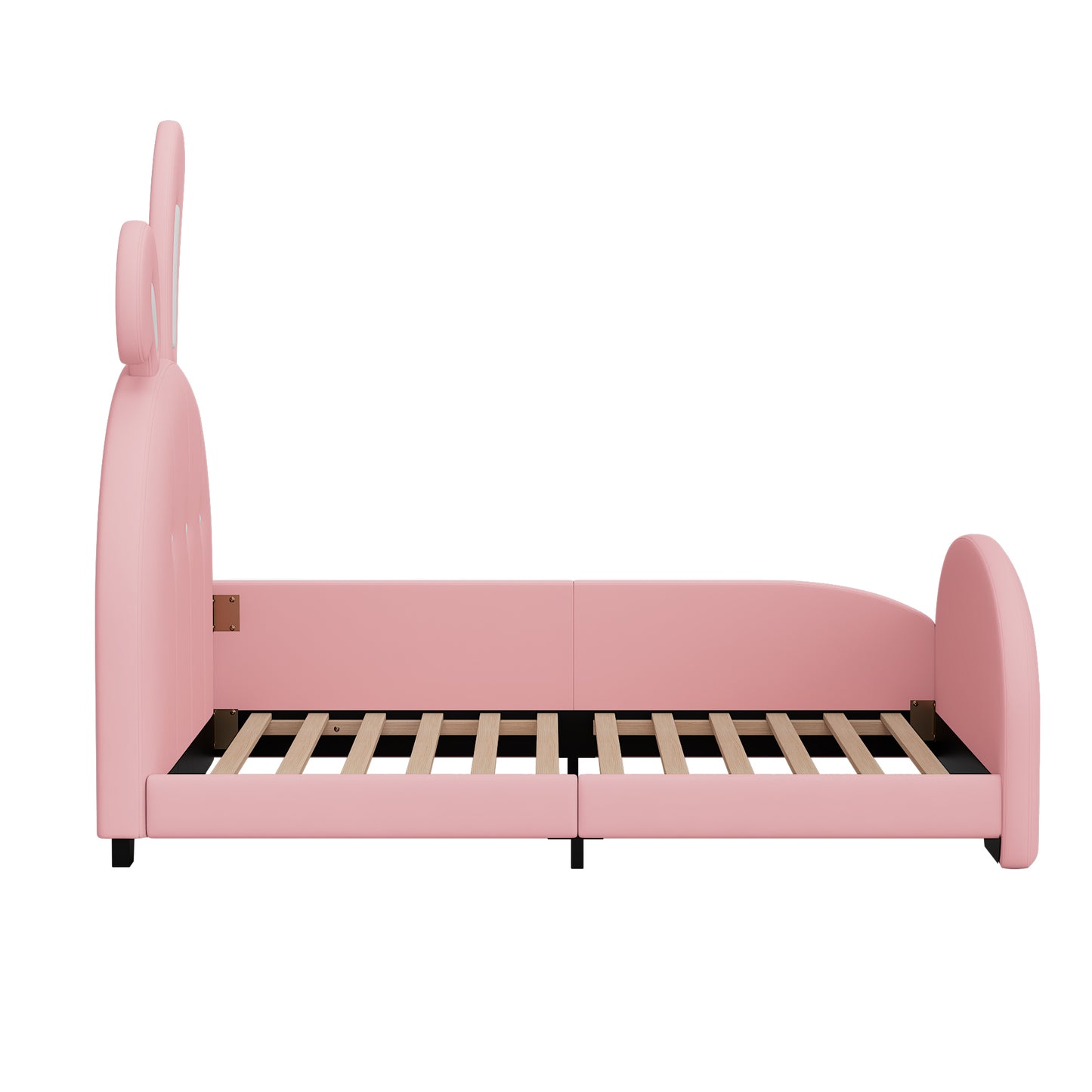 Twin size Upholstered Rabbit-Shape Princess Bed ,Twin Size Platform Bed with Headboard and Footboard,Pink