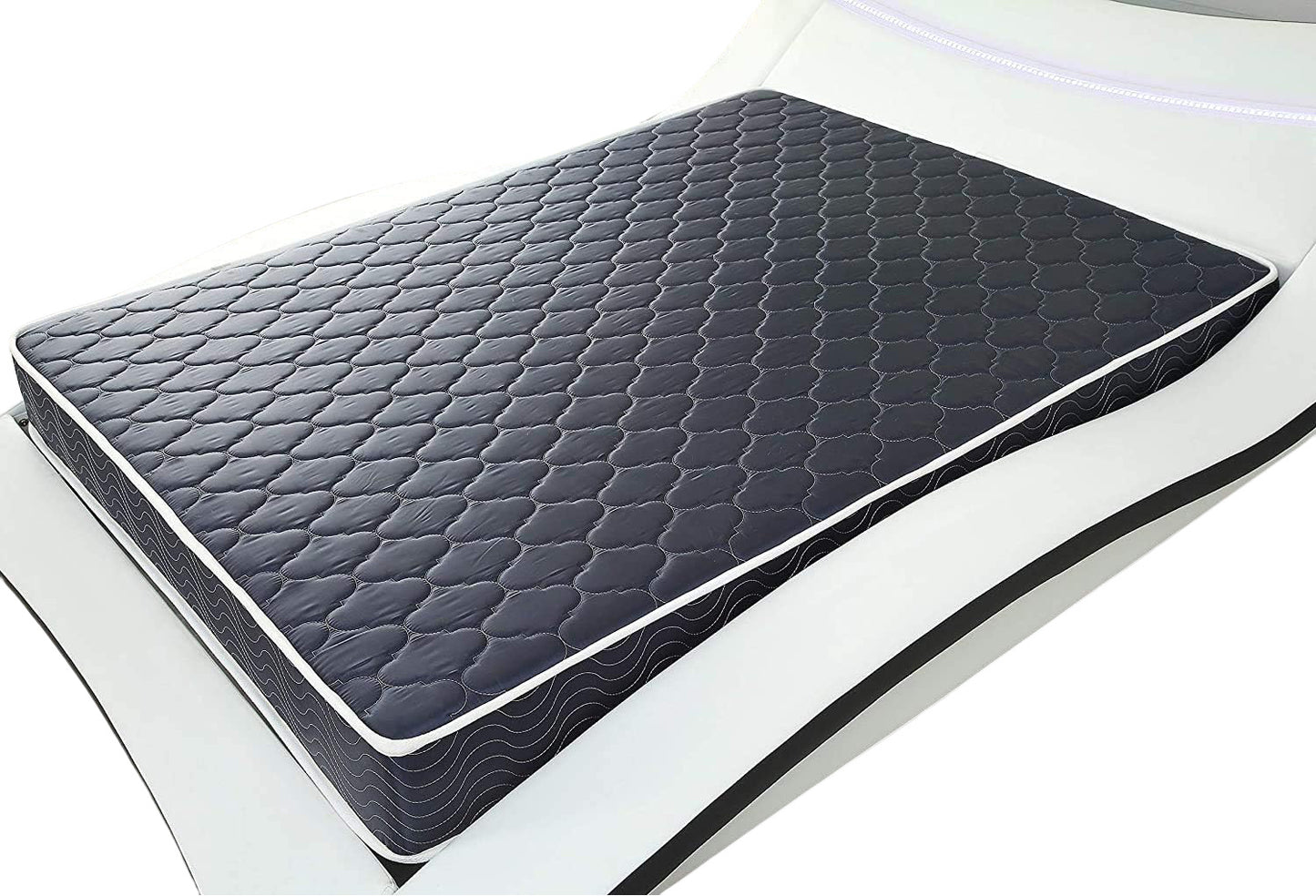 6-inch waterproof high-density foam mattress with navy blue diamond-quilted breathable fabric. Quilting ensures both style and airflow for cool sleep.Twin size.