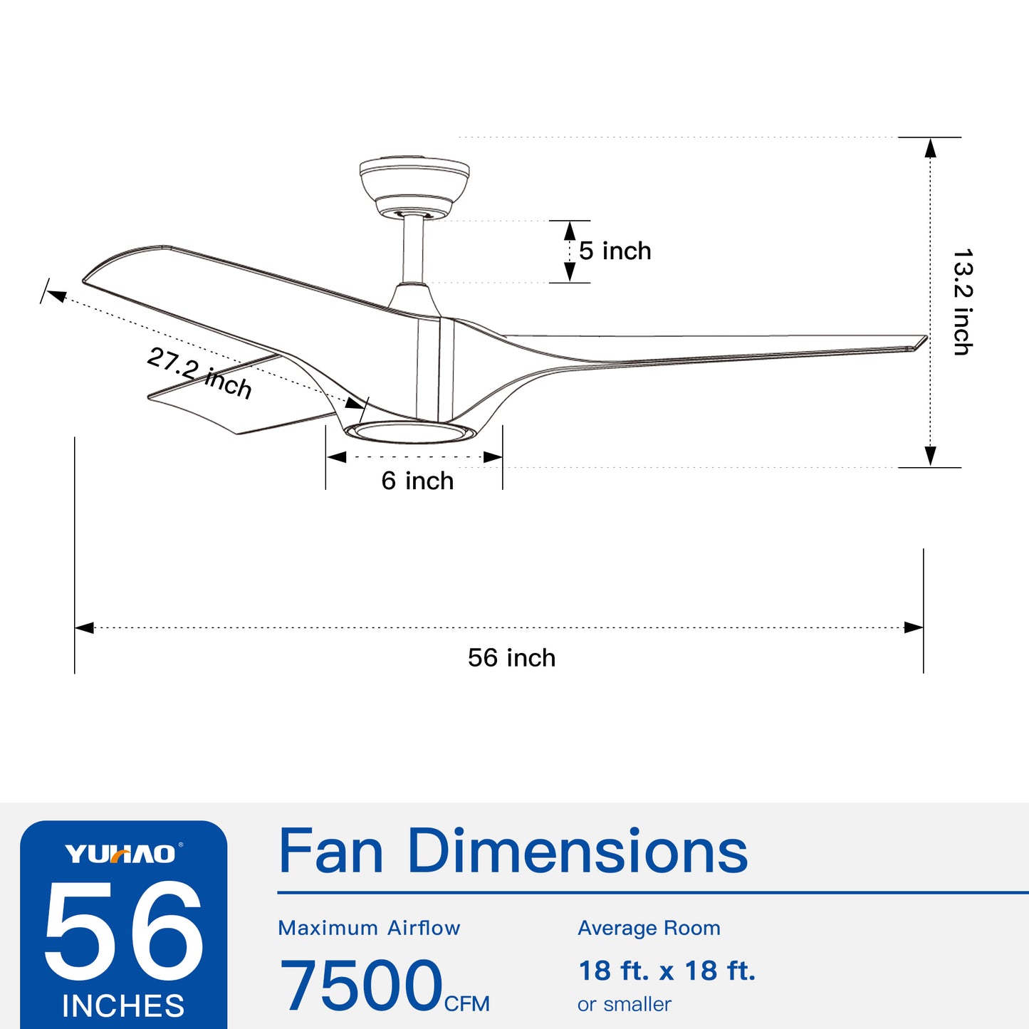 56 In.Intergrated LED Ceiling Fan with White ABS Blade