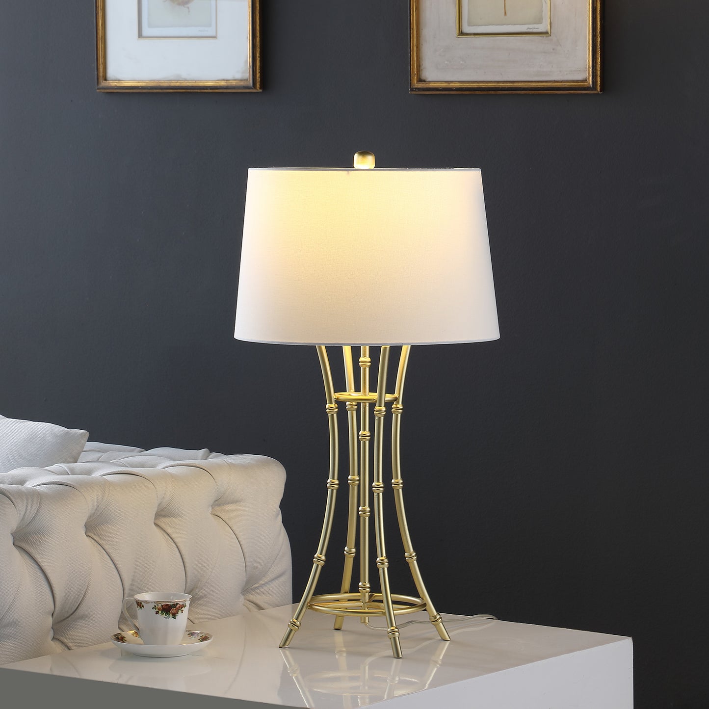 29.25" In Kiara Modern Satin Brushed Gold Bamboo Metal Table Lamp