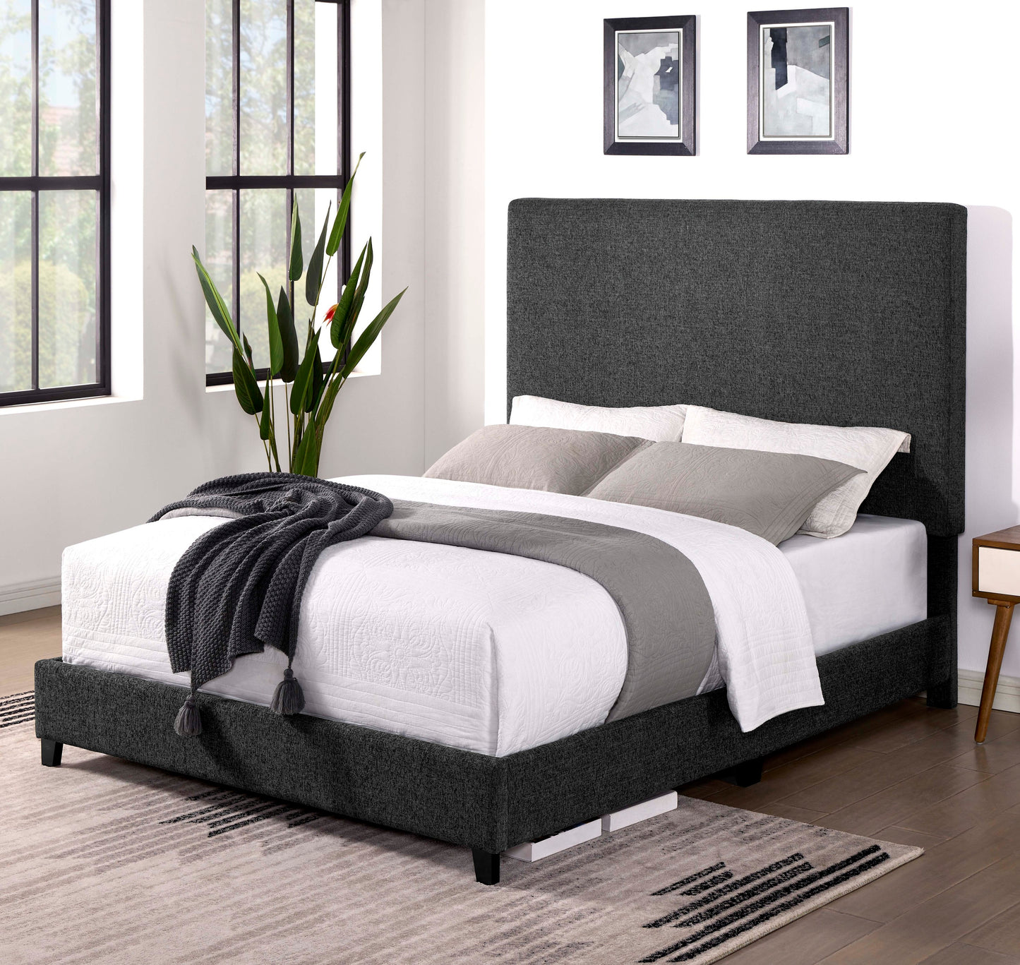 Queen Size Charcoal Grey Upholstered Platform Bed