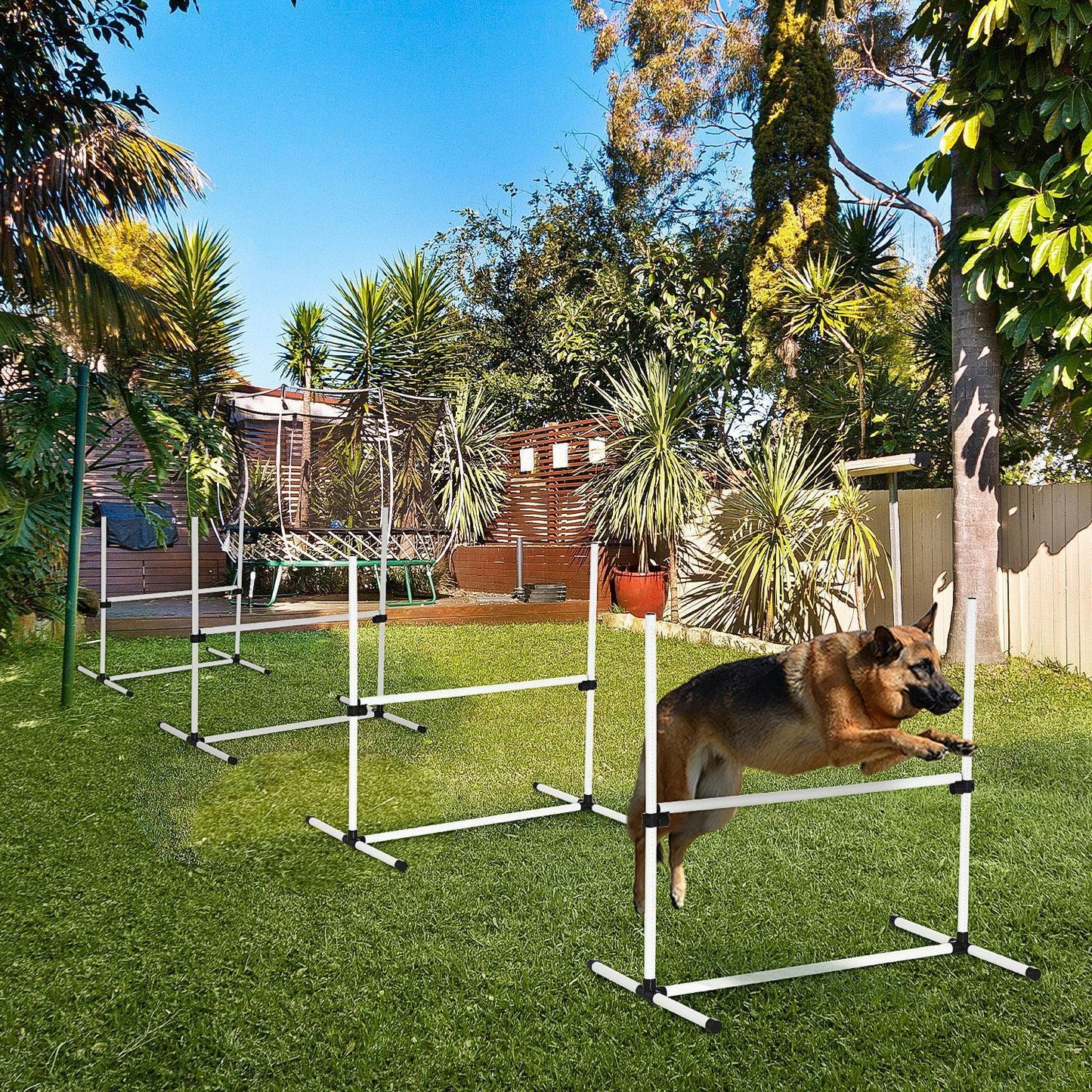 PawHut 4 Piece Dog Agility Training Equipment for Dog Agility Course with Adjustable Height Jump Bars, Included Carry Bag, & Displacing Top Bar, White