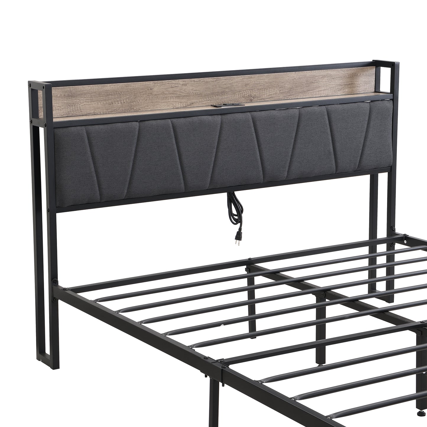 Queen Size  Metal Platform Bed Frame with upholstery storage function Headboard   and USB LINER  and Footboard with drawers , No Box Spring Needed, Large Under Bed Storage, Easy Assemble