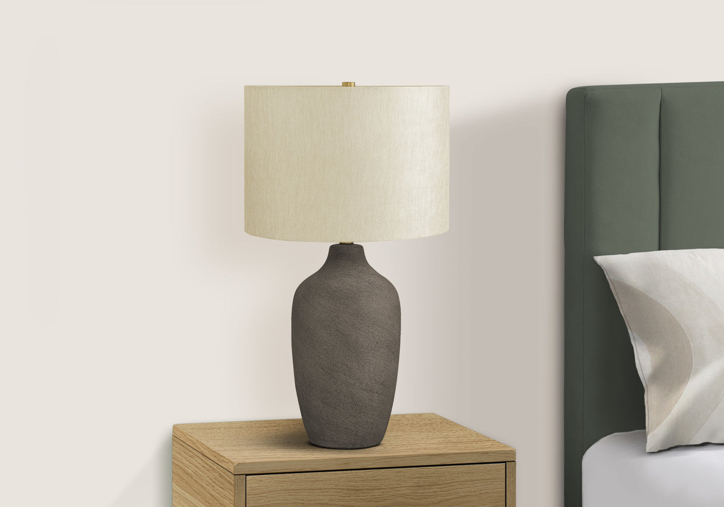 Lighting, 27"h, Table Lamp, Grey Ceramic, Beige Shade, Contemporary