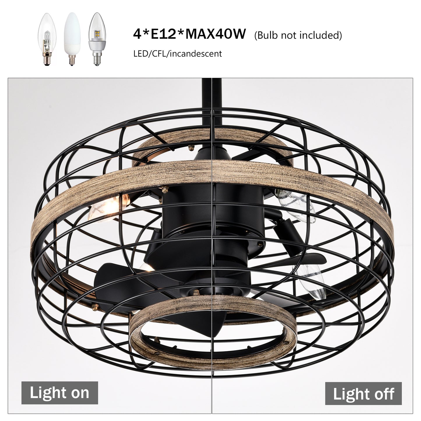 18'' Farmhouse Ceiling Fans  Light - Caged Ceiling Fan with Remote Control (3-Speeds Adjustable), Wood Rustic Enclosed Reversible Ceiling Fans for Bedroom , Living Room, Kitchen.