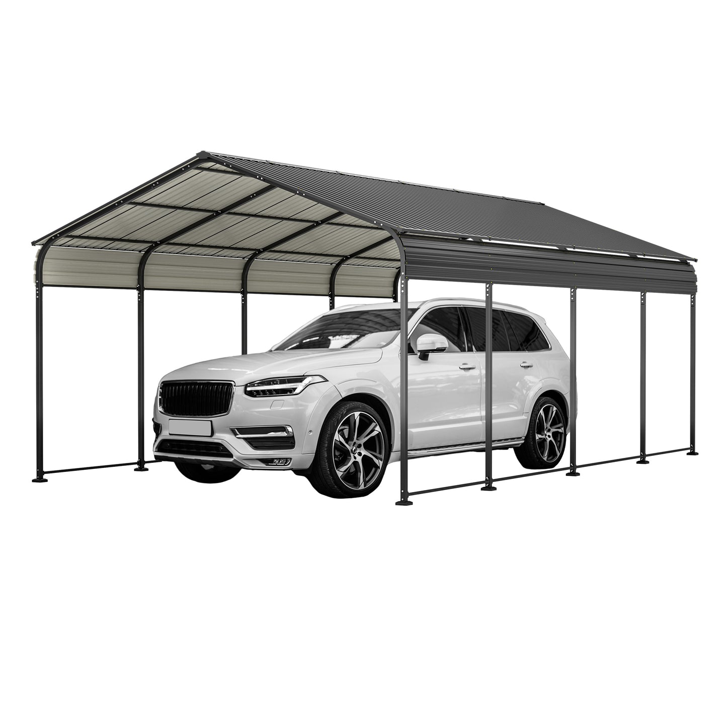 12X20 FT Metal Carport, Outdoor Car Shelter All Weather, Heavy Duty Outdoor Galvanized Car Shelter for Car Boat Truck and SUVs Black