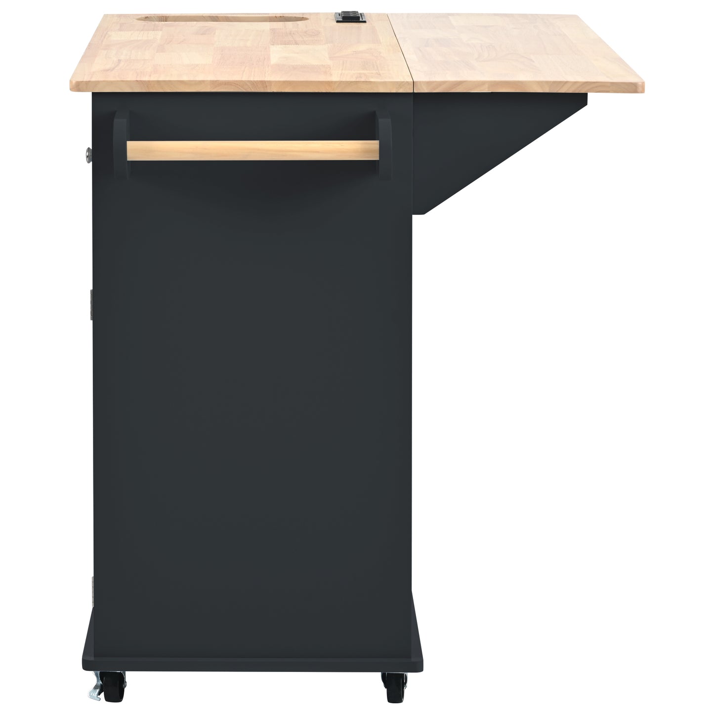 Kitchen Island with Power Outlet,Kitchen Storage Island with Drop Leaf and Rubber Wood,Open Storage and Wine Rack,5 Wheels,with Adjustable Storage for Home, Kitchen, and Dining Room, Black