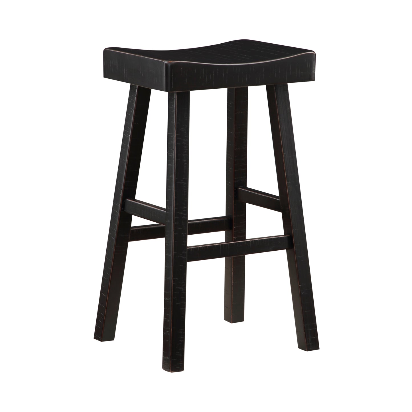 Transitional Design Bar Stools Set of 2pcs, Black Finish Solid Rubberwood Furniture