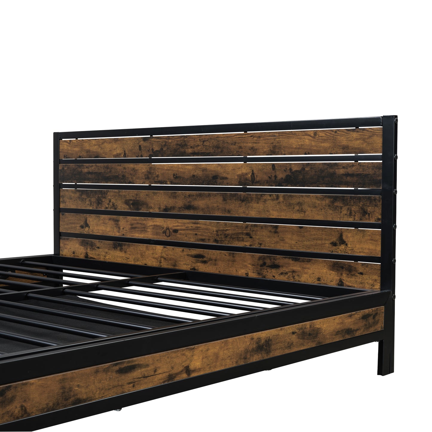 Queen Size Metal Platform Bed with Underneath Storage, Black