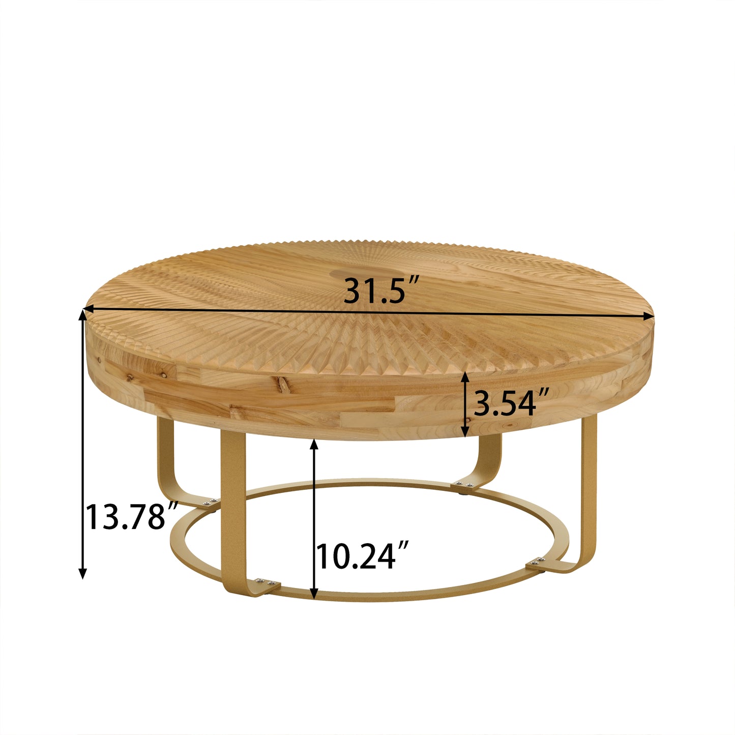 Modern round coffee table Wooden carving pattern coffee table with metal legs for living room reception room office Golden