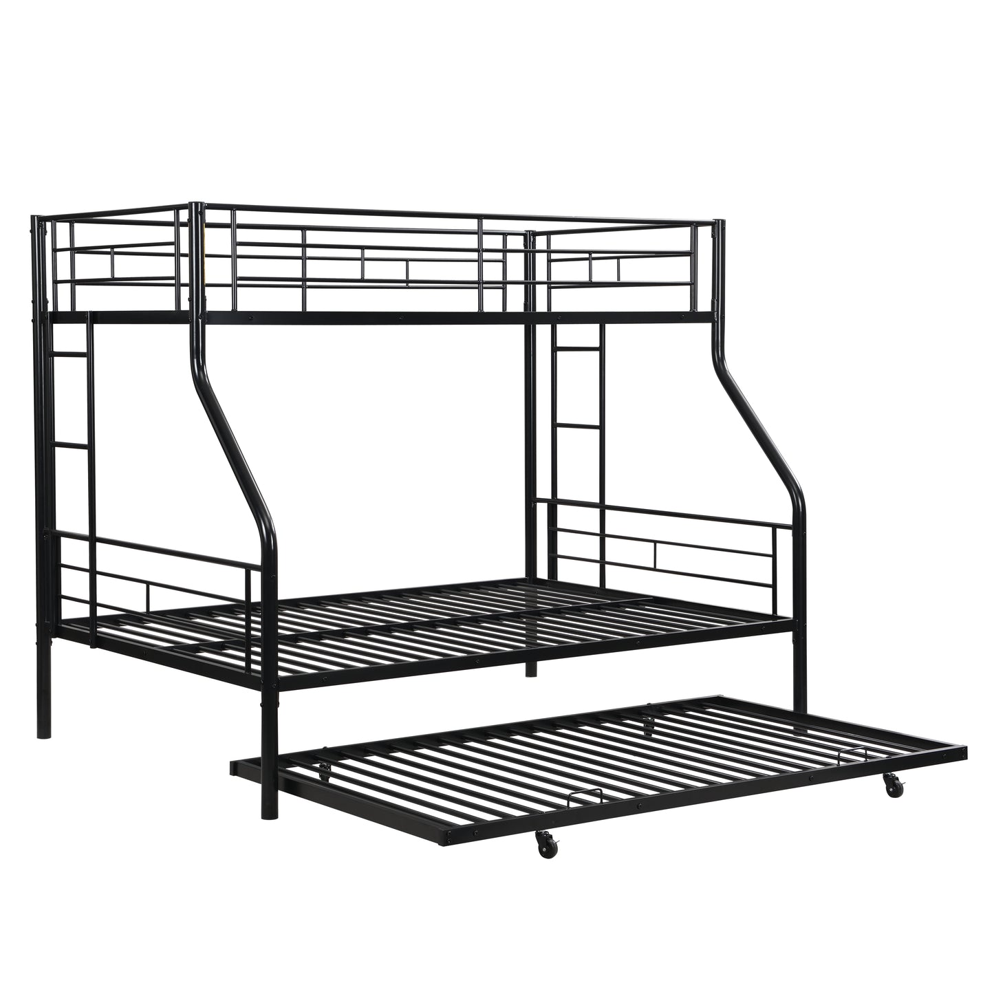 Twin Over Full with trundle Metal Bunk Bed , No Box Spring Needed, Easy Assemble