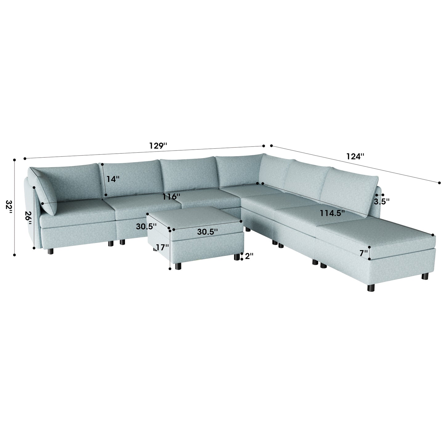 Modular Sectional Sofa, Convertible Sofa Seat With Storage, Sleeper Sectional Sofa Set, Fabric Flexible Modular Combinations for Living Room