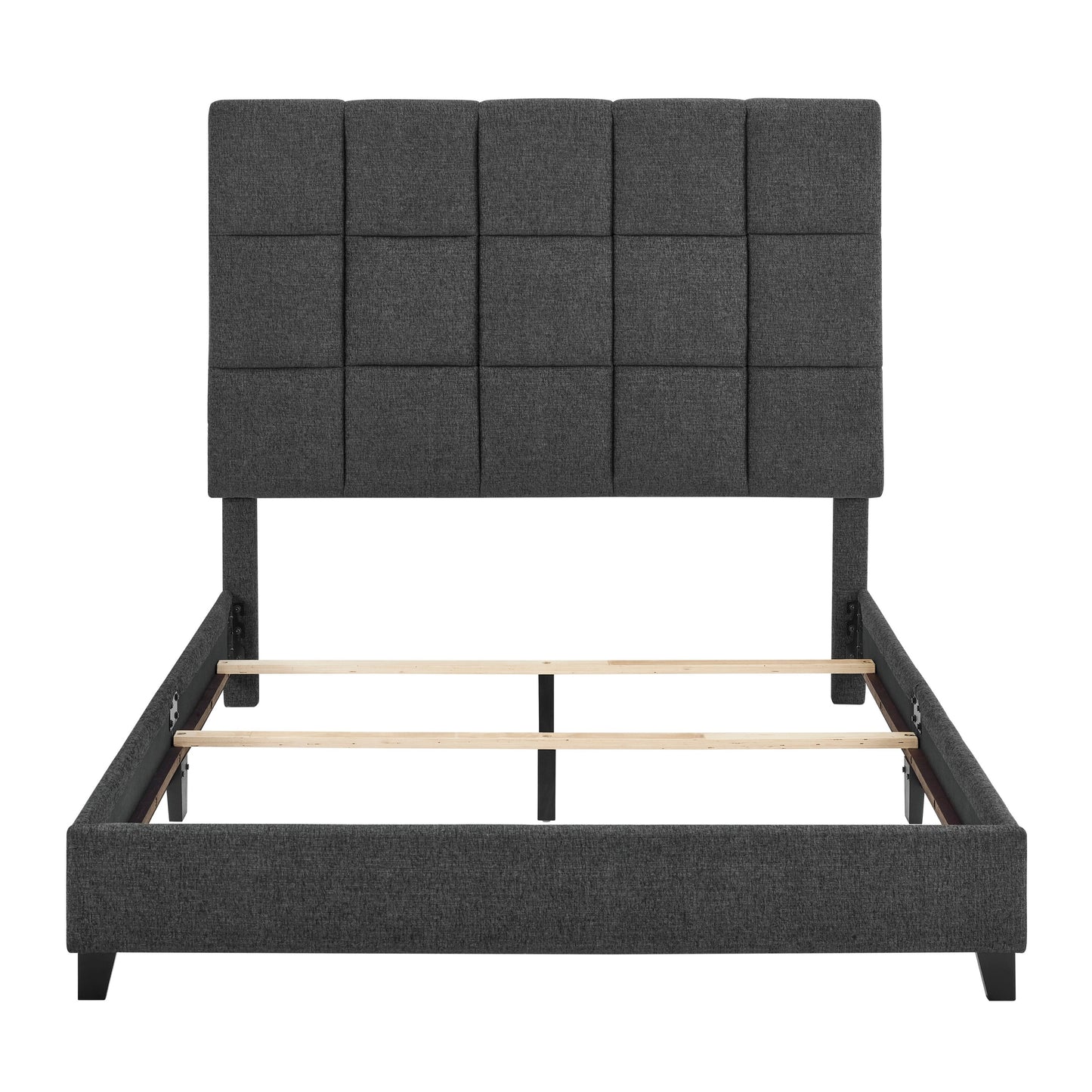 Queen Size Grey Squares Upholstered Platform Bed