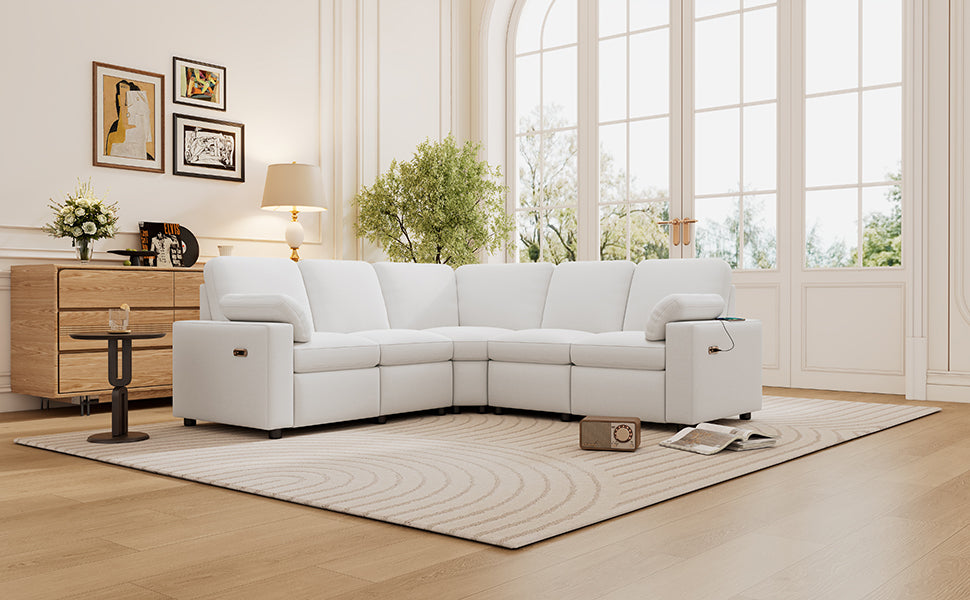 89" Power Recliner Sectional Sofa Home Theater Reclining Sofa with Two USB Ports, Two Storage Drawers for Living Room, Beige