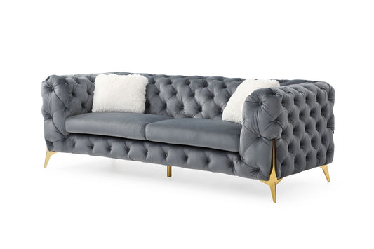 Moderno Tufted Sofa Finished in Velvet Fabric in Gray