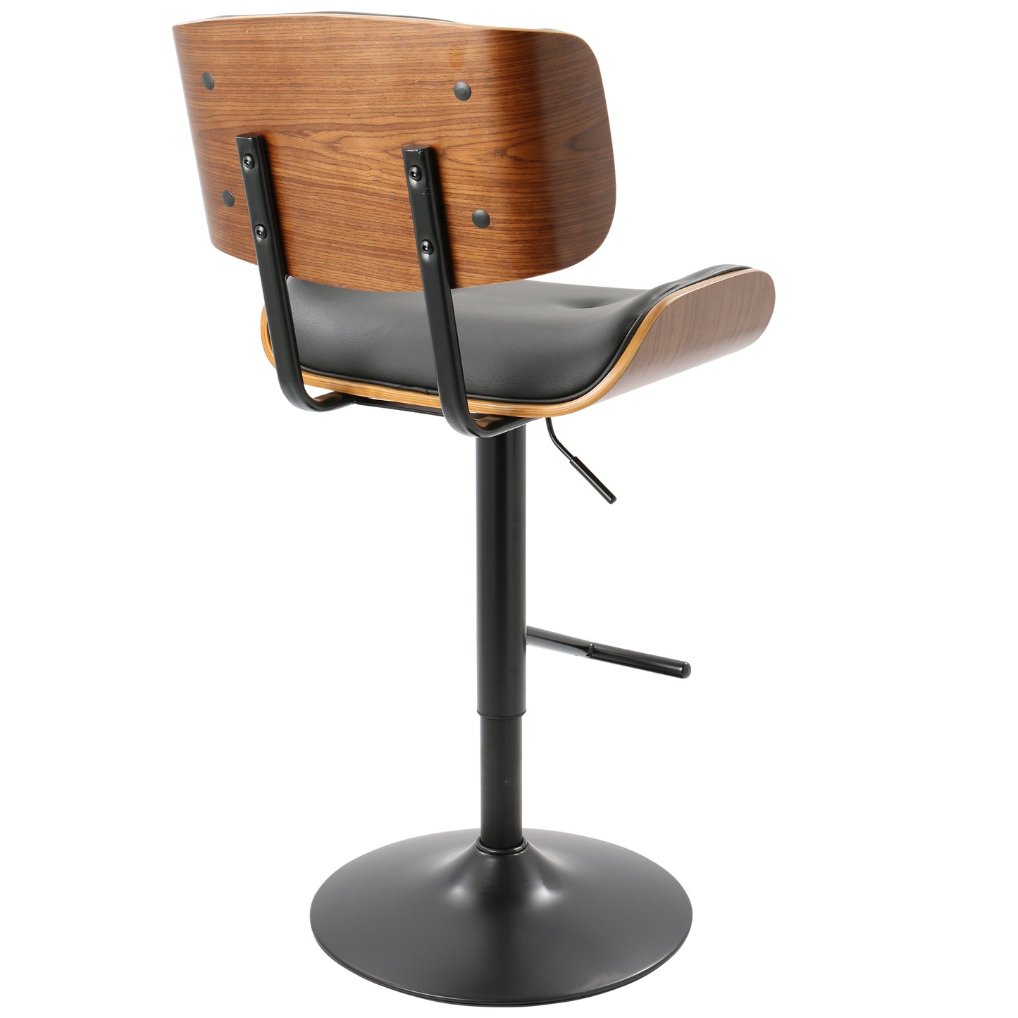 Lombardi Mid-Century Modern Adjustable Barstool in Walnut with Black Faux Leather by LumiSource