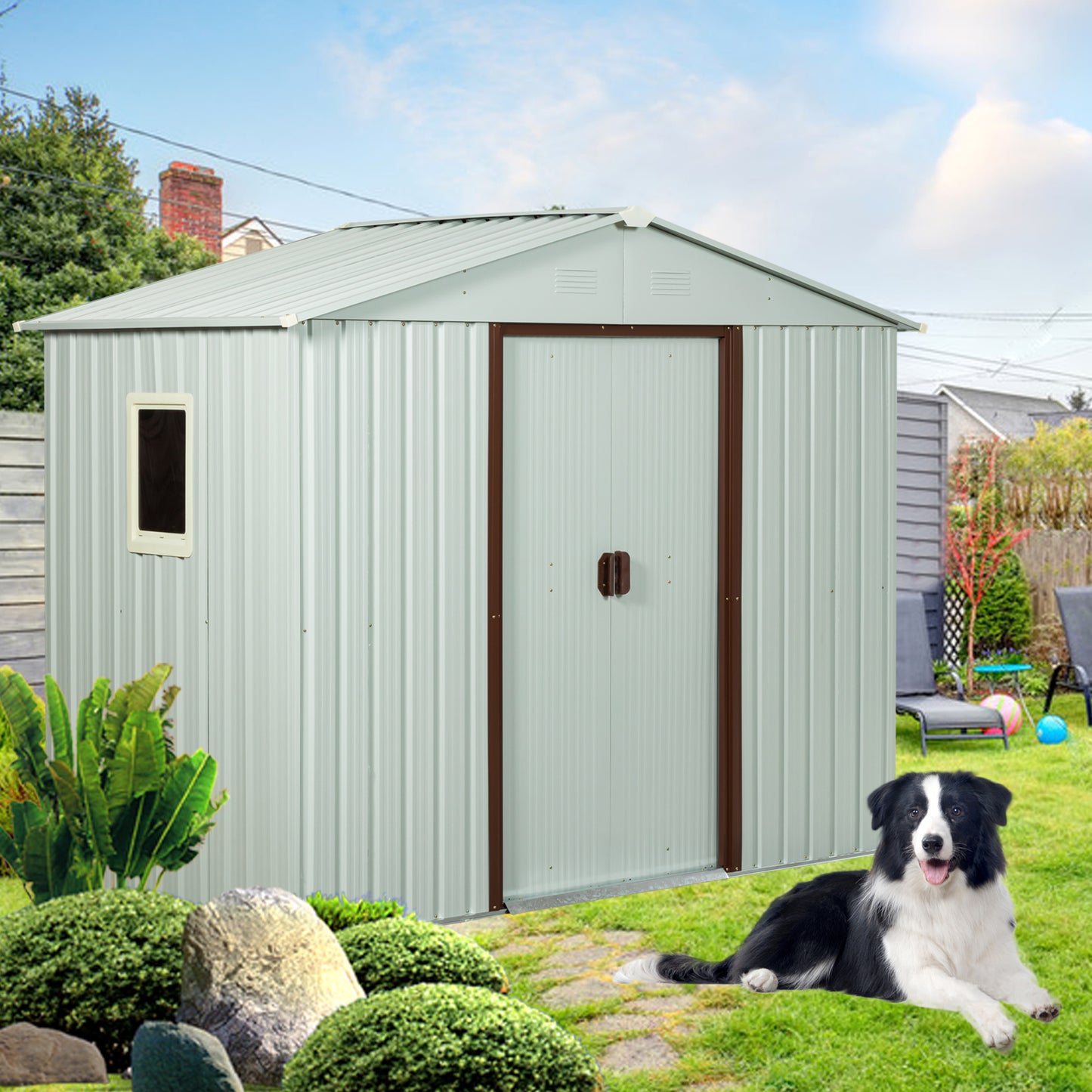 6ft x 5ft Outdoor Metal Storage Shed With window and metal foundation ,White