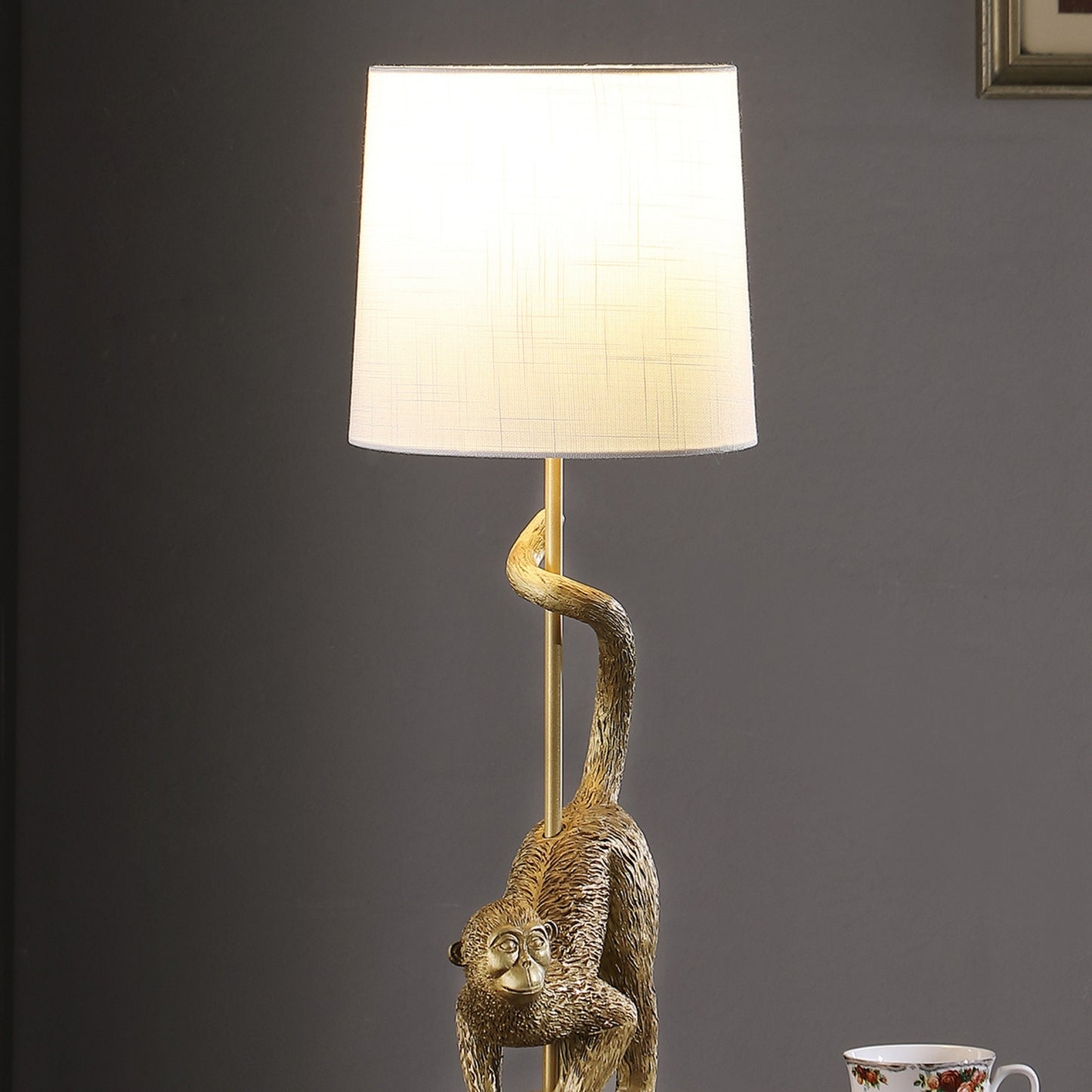 24" In Wildlife Old World Gold  Capuchin Monkey Polyresin Table Lamp