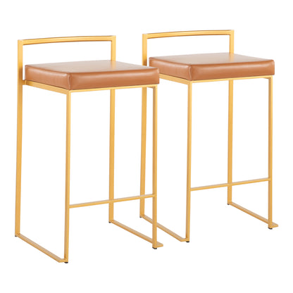 Fuji Contemporary Stackable Counter Stool in Gold with Camel Faux Leather Cushion by LumiSource - Set of 2