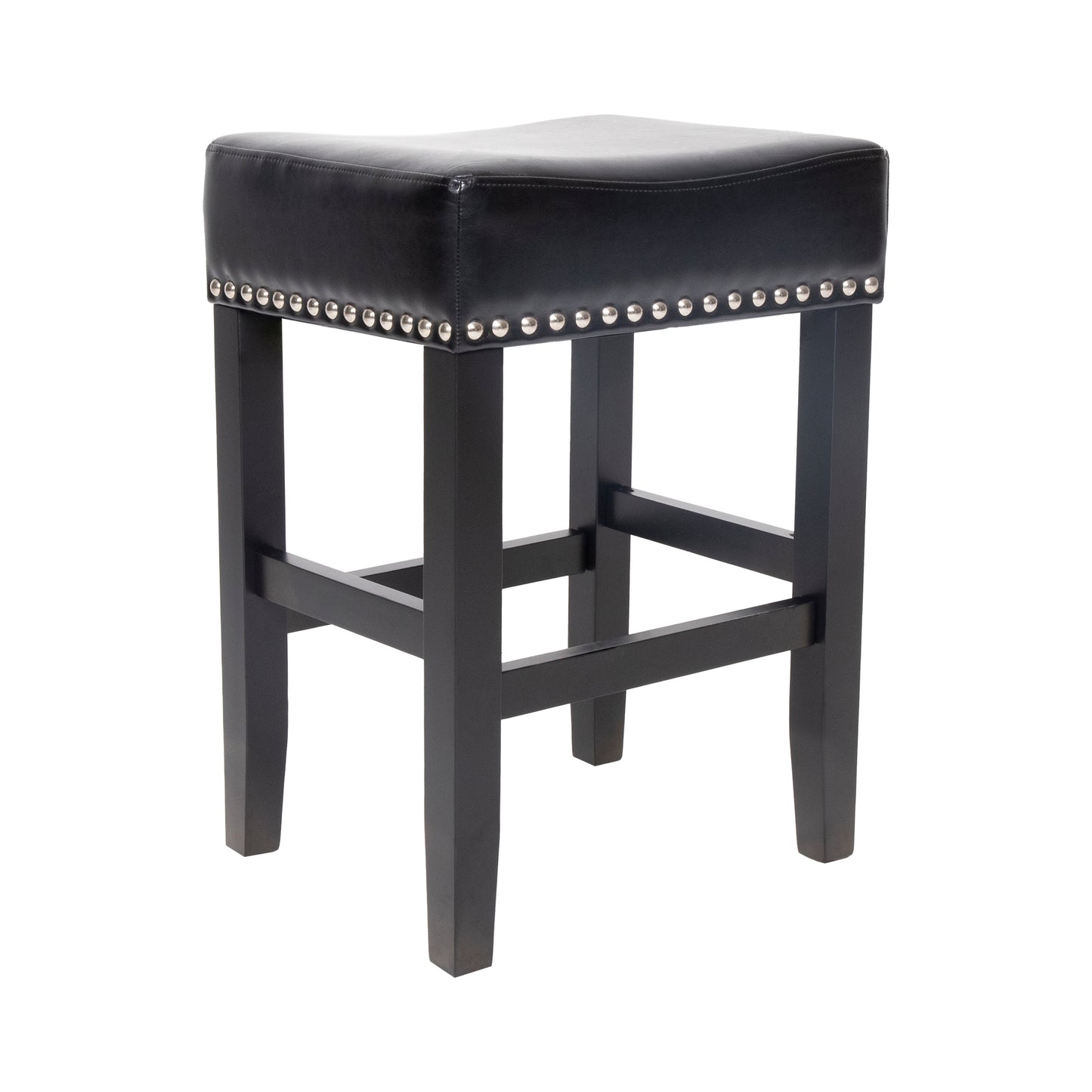 26" Backless Leather Counter Stools, 2-Pcs Set, Black