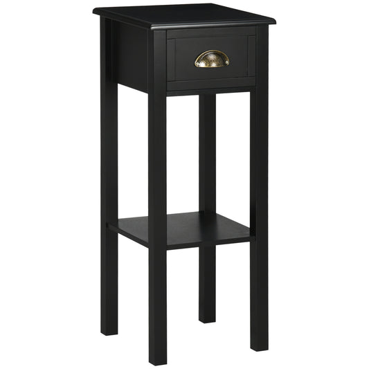 HOMCOM 29' 2-Tier Side Table with Drawer Shelf, End Table for Living Room, Black