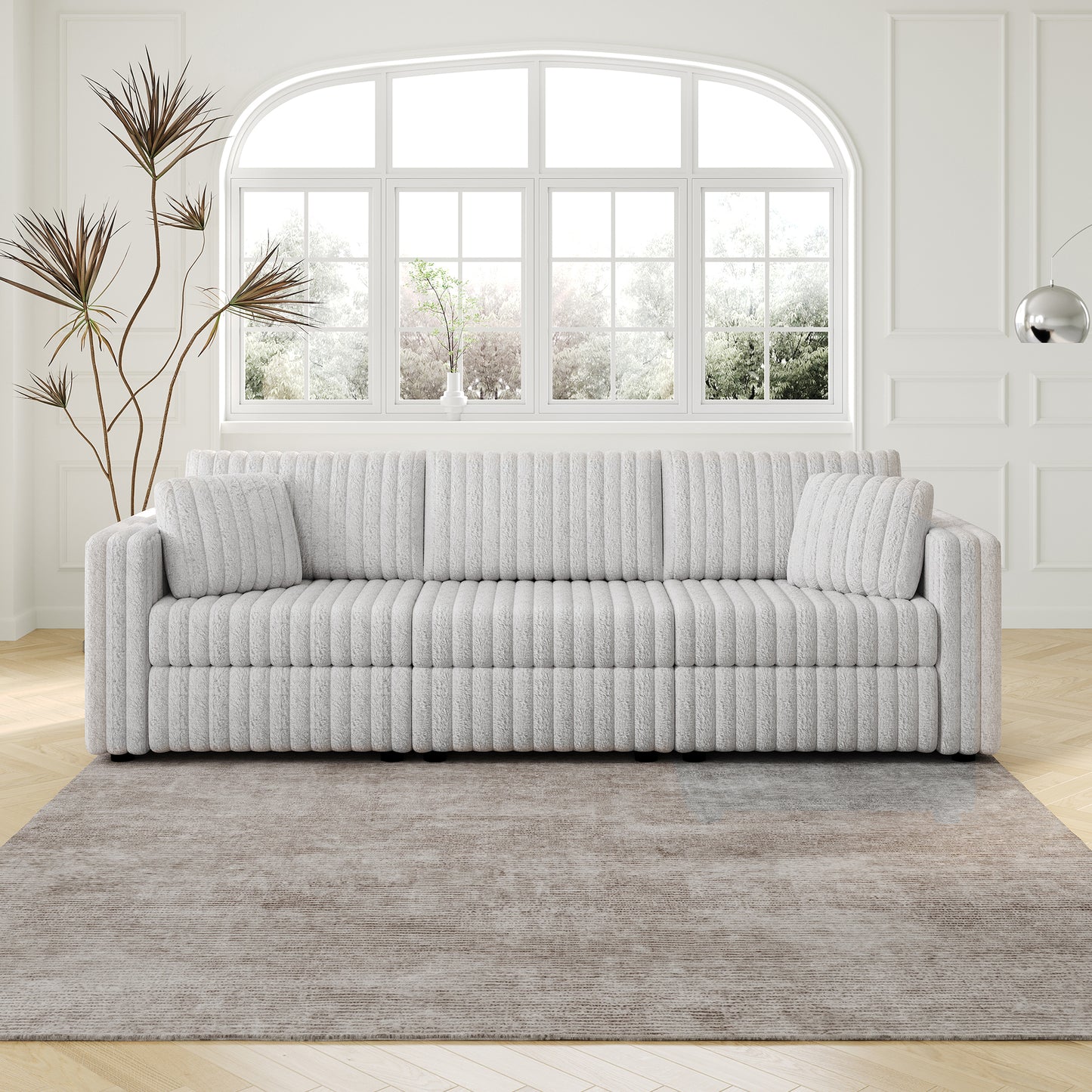 106.3" Soft  Modular 3-person Sofa - Highly Comfortable & Distinctive Design. Ideal for Bedroom & Living Room. Light gray. Modern & Plush Furniture Choice